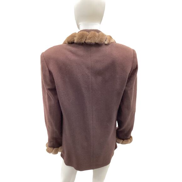 Vintage Marvin Richards Women’s Blazer Size M Lambswool Mink Trim Long Brown - Picture 4 of 5